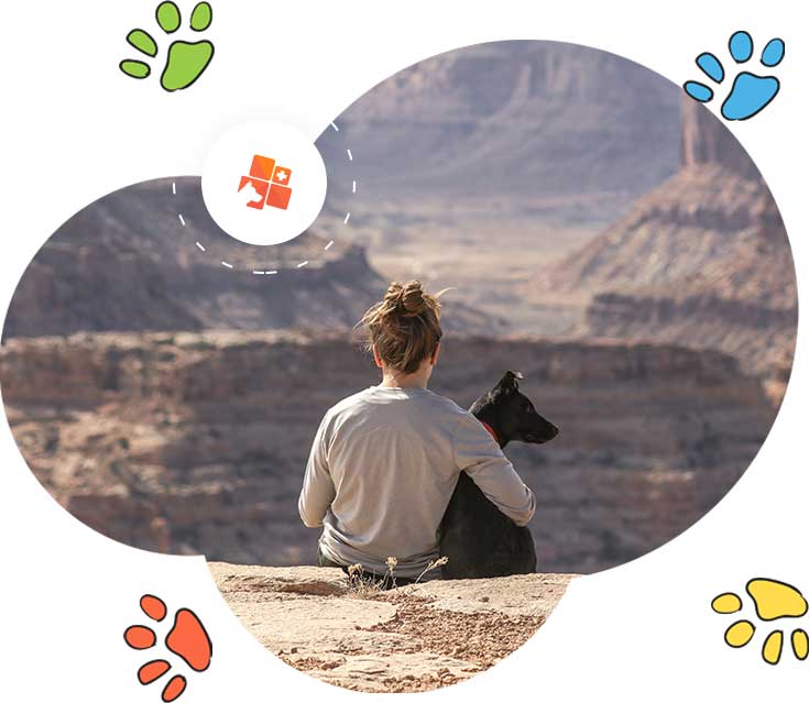 Woman and dog overlooking a canyon