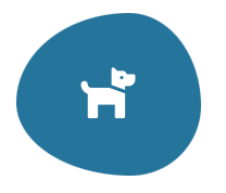 White dog on blue background icon